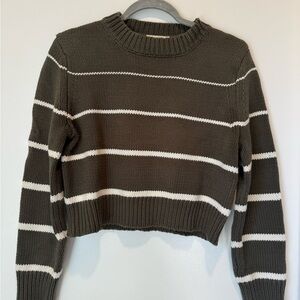 Z Supply Olive and Cream Striped Crew Neck Sweater